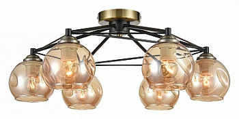 VELANTE 769-527-06 Светильник потолочный Черный, Бронзовый/Янтарный E27 6*60W