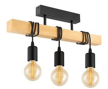 Eglo 32915 Потолочный светильник TOWNSHEND, 3х60W (E27), L550, B105, H265, сталь, дерево, черный, коричневый