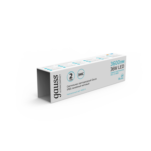 Купить Gauss Светильник линейный ULTRACOMPACT 36W 3600lm 4000K 185-265V IP65 1190*40*30мм LED 143425236