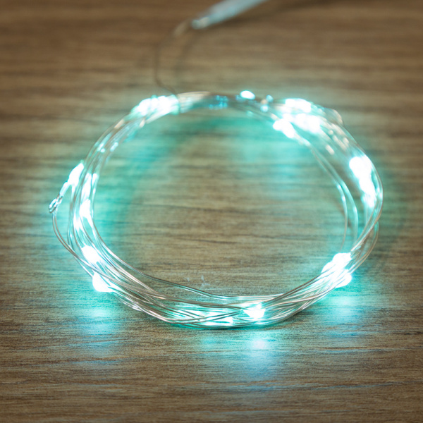 NEON-NIGHT Гирлянда "Роса", 2 м, 20 диодов, цвет бирюзовый, тонкий батарейный блок 303-004