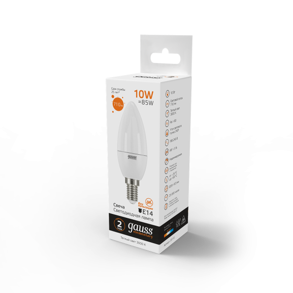 Купить Gauss Лампа Elementary Свеча 10W 710lm 3000K Е14 LED 33110