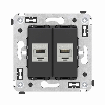 DKC Компьютерная розетка RJ-45 без шторки в стену, кат.6А двойная экранированная, "Avanti", "Черный матовый"