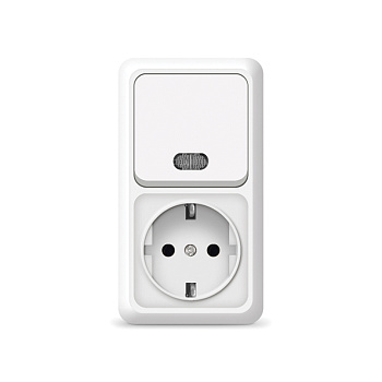 UNIVersal "Олимп" Блок Выключатель Бел 1 кл.c подсветкой + Розетка с/з верт. О0039