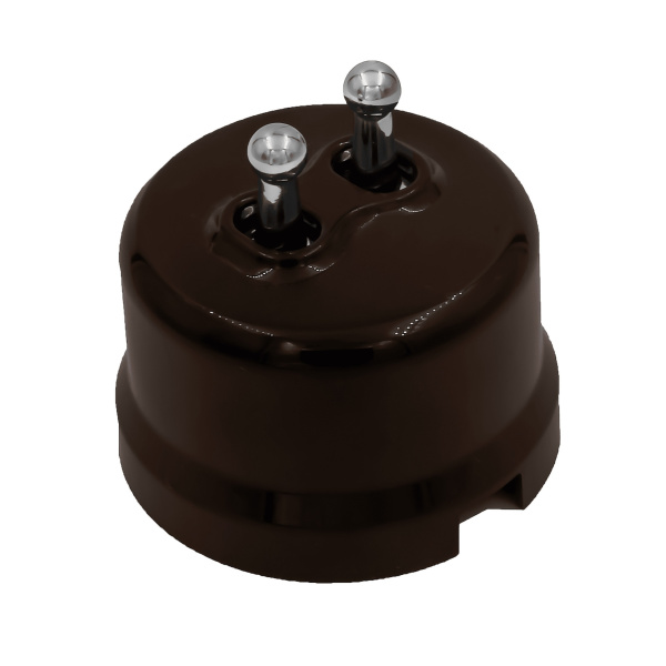 BIRONI Лизетта Пластик Коричневый Выключатель кнопочный 2-кл (тумблерный), ручка Серебро B1-232-22-S-PB