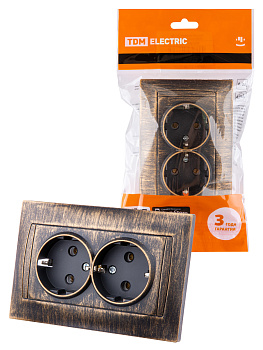 TDM Розетка двойная 2П+З 16А 250В старинная бронза "Лама" SQ1815-0766