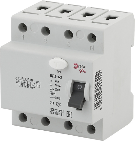 ЭРА NO-902-39 Pro Устройство защитного отключения УЗО ВД1-63 3P+N 40А 30мА