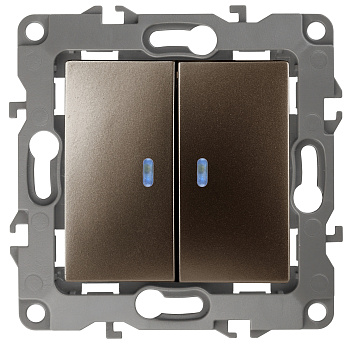 ЭРА 12-1105-13 Выключатель двойной с подсветкой, 10АХ-250В, IP20, 12, Бронза