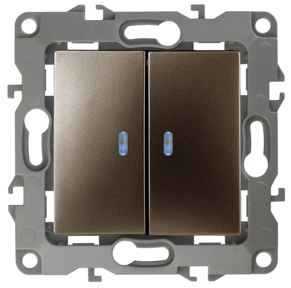 ЭРА 12-1105-13 Выключатель двойной с подсветкой, 10АХ-250В, IP20, 12, Бронза