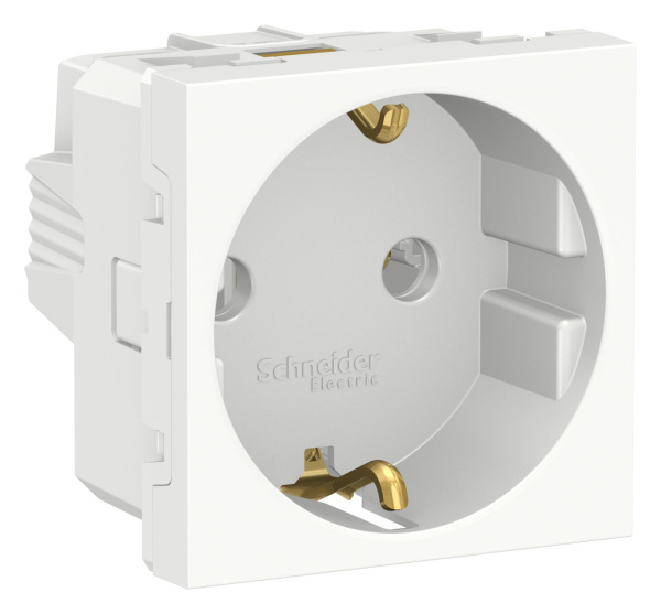 Купить SE Unica Modular Бел Розетка с/з без шторок, винт. зажим, 16А, 250В, 2 модуля NU303618