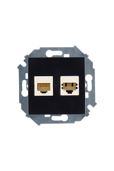 Simon 15 Черная Розетка ТЛФ + комп RJ11+RJ45 кат.5е 1591590-032