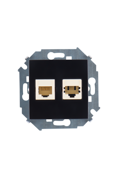 Simon 15 Черная Розетка ТЛФ + комп RJ11+RJ45 кат.5е 1591590-032