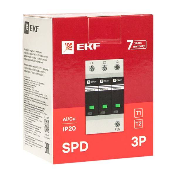 Купить EKF Устройство защиты от импульсных перенапряжений Т1+Т2; Iimp-12,5kA; In-20kA; Uc-275В; 3+0