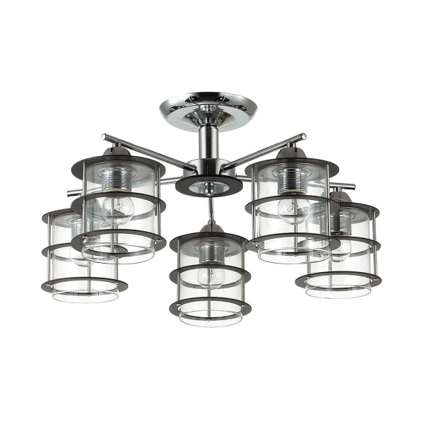 Купить Lumion 3504/5C LN18 215 хром/плафон стекло/дерев.декор на плафоне Люстра потолочная Е27 5*60W 220V ROTONDUM