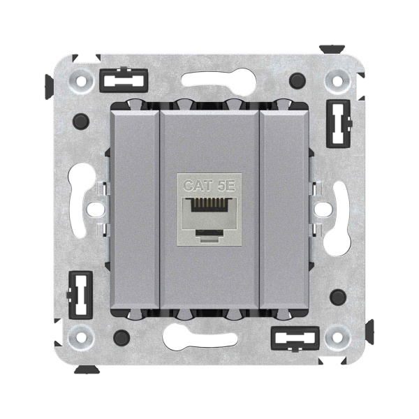 DKC Компьютерная розетка RJ-45 без шторки в стену, кат.5e одинарная экранированная, "Avanti", "Закаленная сталь"