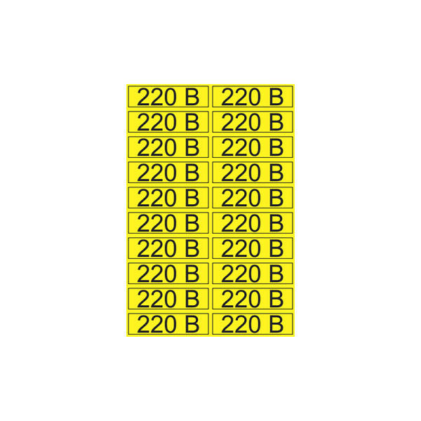 Наклейка знак электробезопасности «220 В» 15х50 мм (20 шт на листе) Rexant 56-0007-1