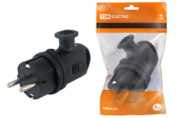 TDM Вилка угловая с ушком каучук 2Р+РЕ 16А 250В IP44 SQ0612-0004