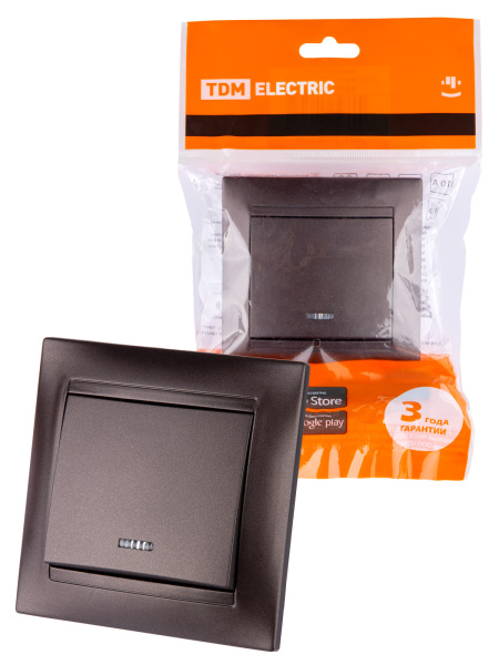 TDM Выключатель 1 кл. с подсветкой 10А шоколад "Лама" SQ1815-0504