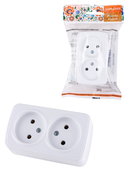 TDM Розетка двойная 2П открытой установки IP20 10А, белая "Дача" Народная SQ1824-0009