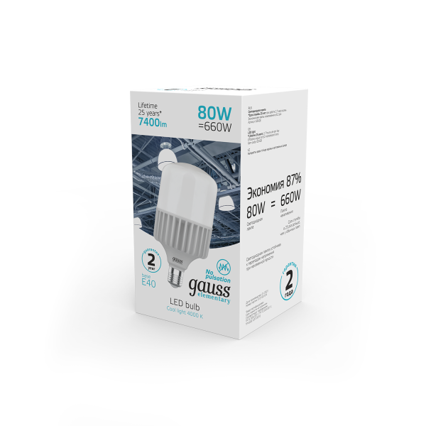 Купить Gauss Лампа Elementary T140 80W 6400lm 4000K E40 LED 63428