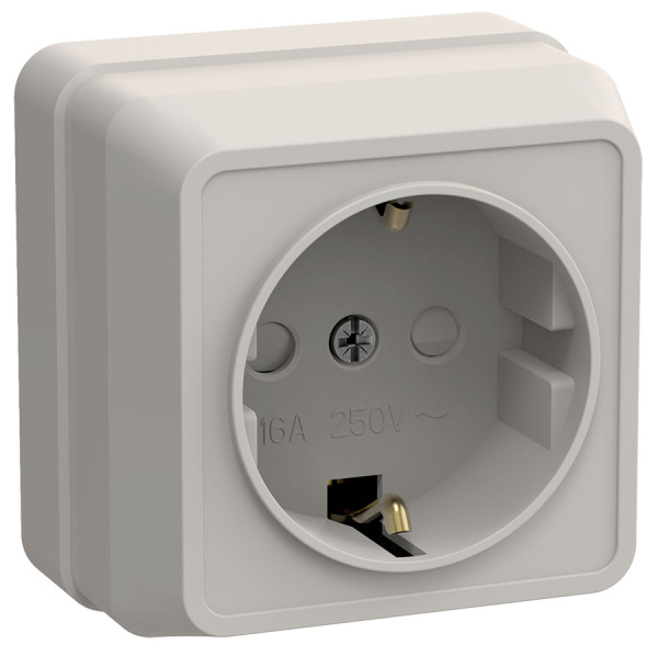 IEK OKTAVA РСш20-3-ОКм Розетка 1местн. c з/к с защ.штор.16А откр.уст. (кремовый)