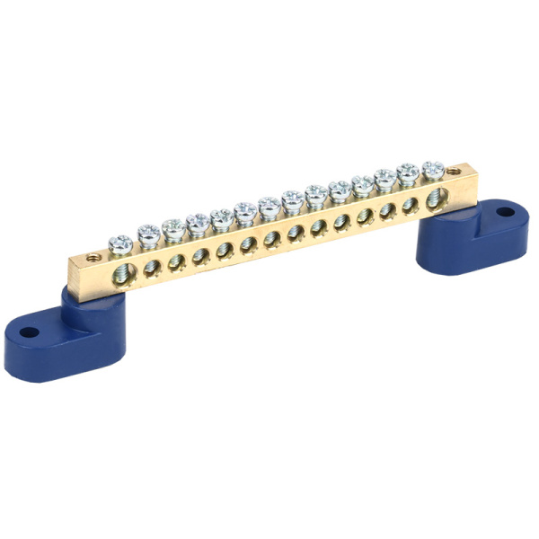 Шина «N» нулевая 6х9 мм на двух угловых синих изоляторах 14 групп Rexant 11-2329