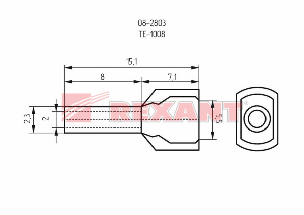 Купить Наконечник штыревой втулочный изолированный F-8мм 2х1мм² (НШВи(2) 1.0-8 / НГи2 1,0-8) красный Rexant 08-2803