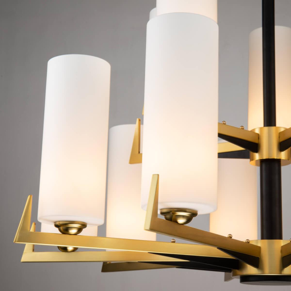 Купить Favourite 2623-15P подвесная люстра Каркас цвета латунь с элементами черного цвета, плафоны из белого матового стекла