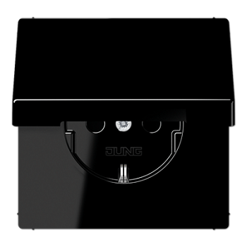 JUNG LS990 Черная Розетка штепсельная Schuko 16A, 250V с откидной крышкой и защитой от детей LS1520KIKLSW