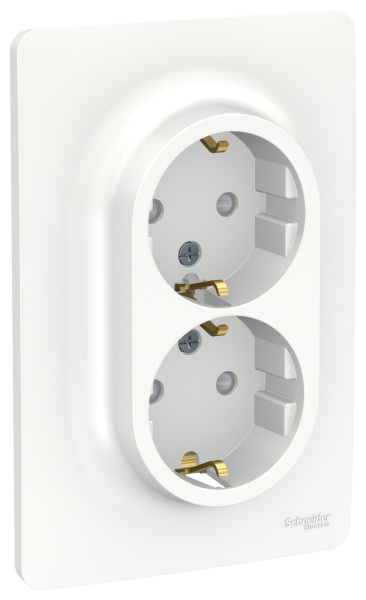 Купить SE Unica New Бел Розетка двойная, со шторками, с заземлением, винт. зажим. NU206718