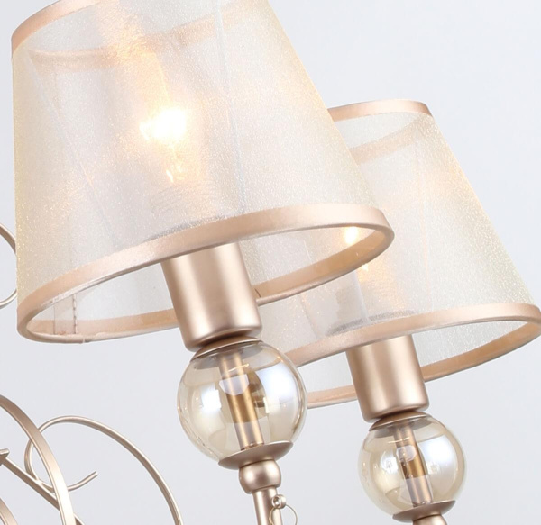 Купить Favourite подвесная люстра каркас цвета перламутровое золото, плафоны из полупрозрачной органзы с золотой окантовкой, декоративные элементы из выдувно 2553-5P