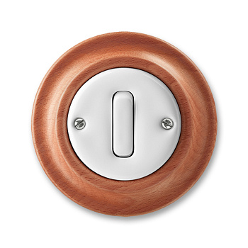 ABB Decento Белый фарфор/Натуральное дерево "Вишня" Переключатель одноклавишный 2CHK590634C4052