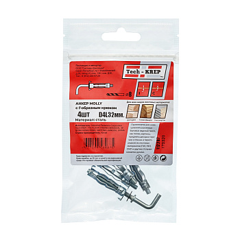 Tech-Krep Анкер (дюбель) Молли W (с крюком) М4х32 (4 шт) - пакет 112287