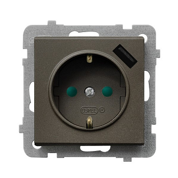 Ospel Sonata Шоколадный металлик Розетка 1-я с/з Schuko + USB-зарядное устройство GP-1RSPUSB/m/40