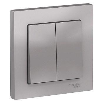 Systeme Electric AtlasDesign Алюминий Выключатель 2-клавишный сх.5, 10АХ, в сборе