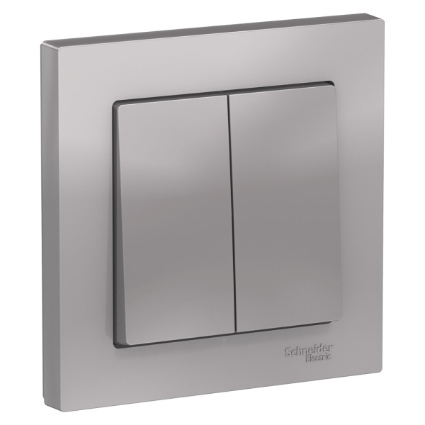 Systeme Electric AtlasDesign Алюминий Выключатель 2-клавишный сх.5, 10АХ, в сборе