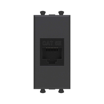 DKC Компьютерная розетка RJ-45 без шторки модульная, кат.5е, "Avanti", "Черный матовый", 1 модуль