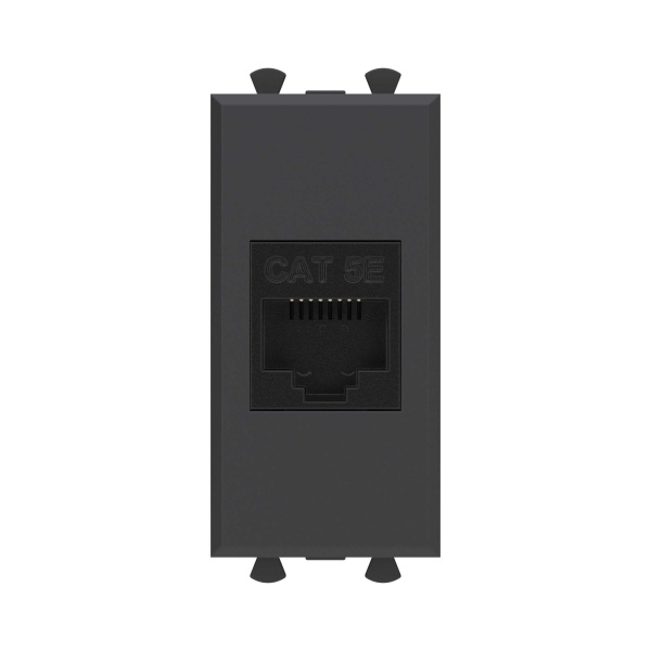 DKC Компьютерная розетка RJ-45 без шторки модульная, кат.5е, "Avanti", "Черный матовый", 1 модуль