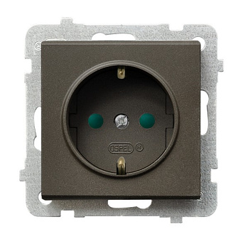 Ospel Sonata Шоколадный металлик Розетка 1-я с/з Schuko со шторками, без рамки GP-1RSP/m/40