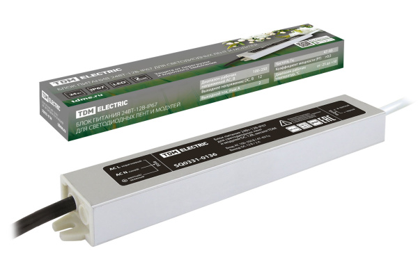 TDM Блок питания 24Вт-12В-IP67 для светодиодных лент и модулей DC 12В, металл SQ0331-0136