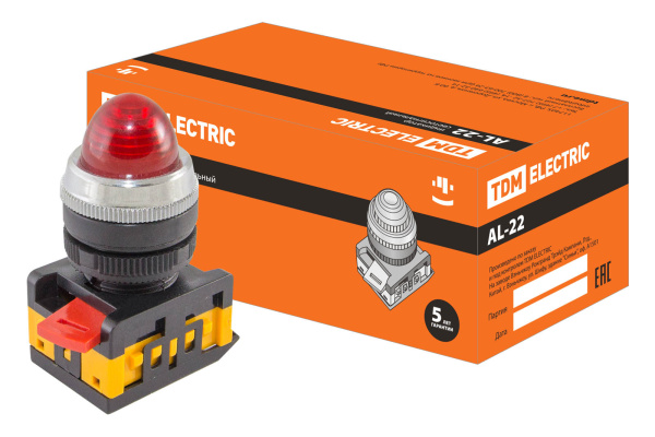 TDM Лампа AL-22 сигнальная d22мм красный неон/230В цилиндр SQ0702-0008
