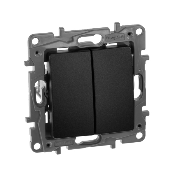 Купить Legrand Etika Антрацит Выключатель 2-клавишный, авт.клеммы, 10 AX, 250 В 672602
