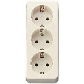 JUNG Штепсельная розетка SCHUKO 16А / 250В, тройная накладного монтажа, с монтажной платой, с зажимом для фиксации кабеля термопласт  слоновая кость A 10S23LA