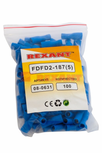 Купить Клемма плоская полностью изолированная гнездо - 5.6мм 1.5-2.5мм² (РППи-м 2.5-(4.8)) Rexant 08-0631