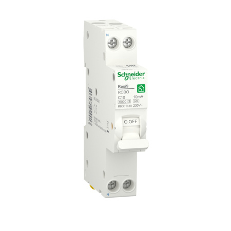 SE RESI9 Автоматический выключатель дифференциального тока (ДИФ) 1P+N С 10А 6000A 10мА 18mm тип A R9D81610