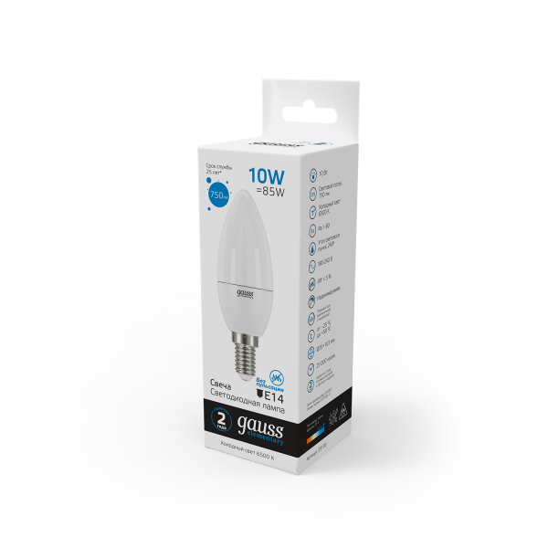 Купить Gauss Лампа Elementary Свеча 10W 750lm 6500K Е14 LED 33130