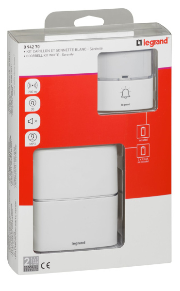 Купить Legrand Звонок беспроводной - комплект "Премиум" - 30 рингтонов - дальность 200 м - цвет белый 094270