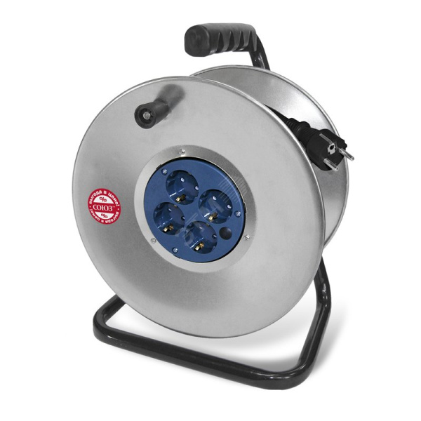 Удлинитель ТМ Союз сил. на металл. катушке с 4 гн. з/к 3700Вт ПВС 30м 482S-4373