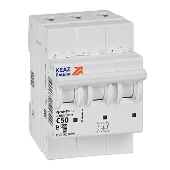 КЭАЗ OptiDin BM63 Автоматический выключатель 3P 50А C 4,5кА AC (BM63-3C50-4,5-УХЛ3) 326817