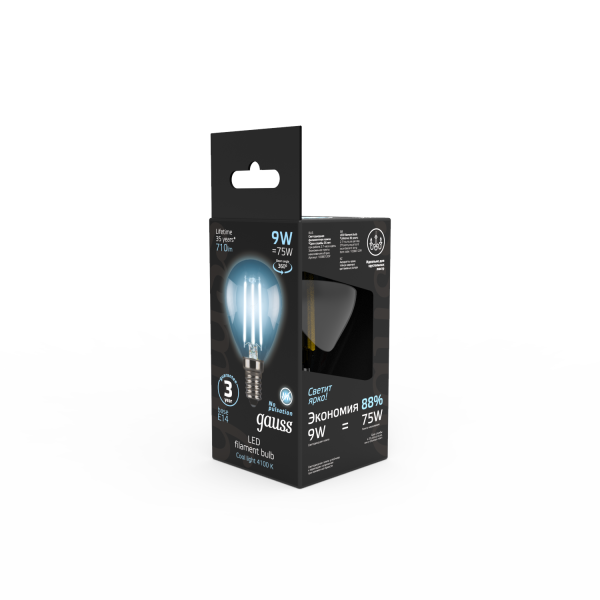 Купить Gauss Лампа Filament Шар 9W 710lm 4100К Е14 LED 105801209