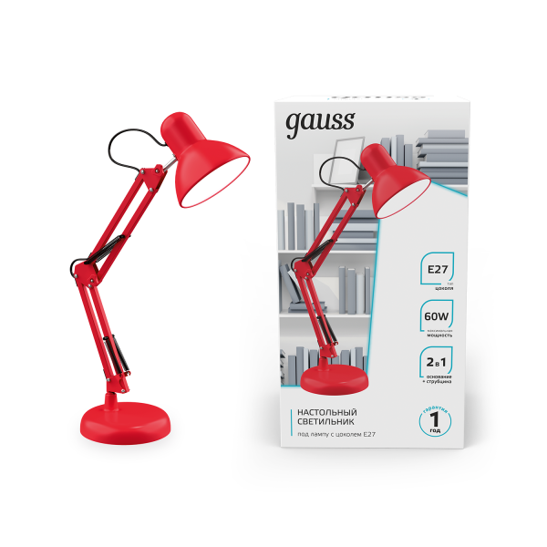 Купить Gauss Светильник настольный модель GTL002 60W 220-240V E27 красный струбцина и основание 1/12 GT0024